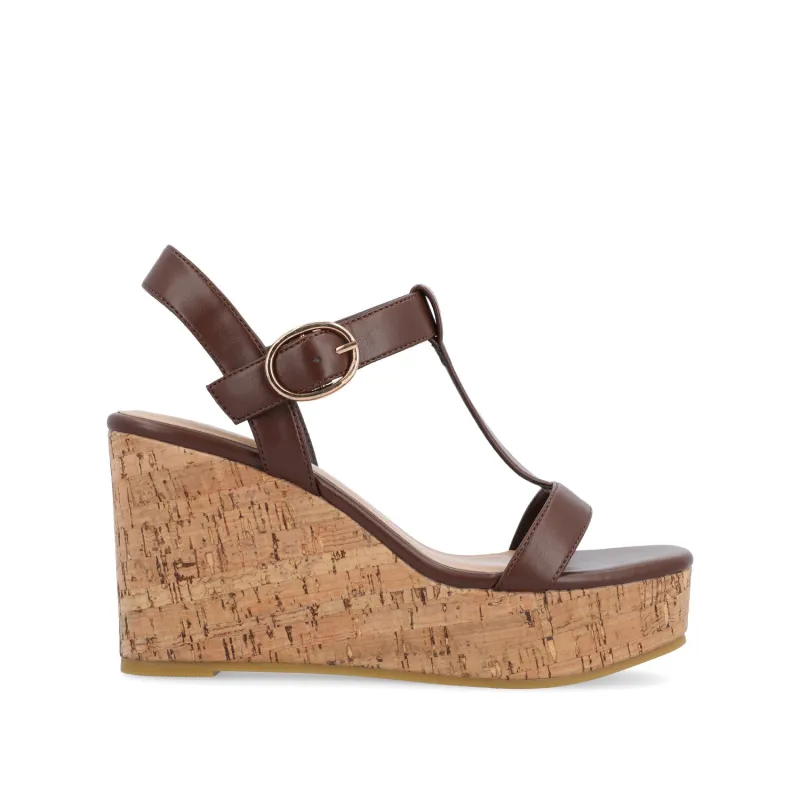 MATILDAA CORK WEDGE HEEL SANDALS IN VEGAN LEATHER - Brown sold by Journee Collection