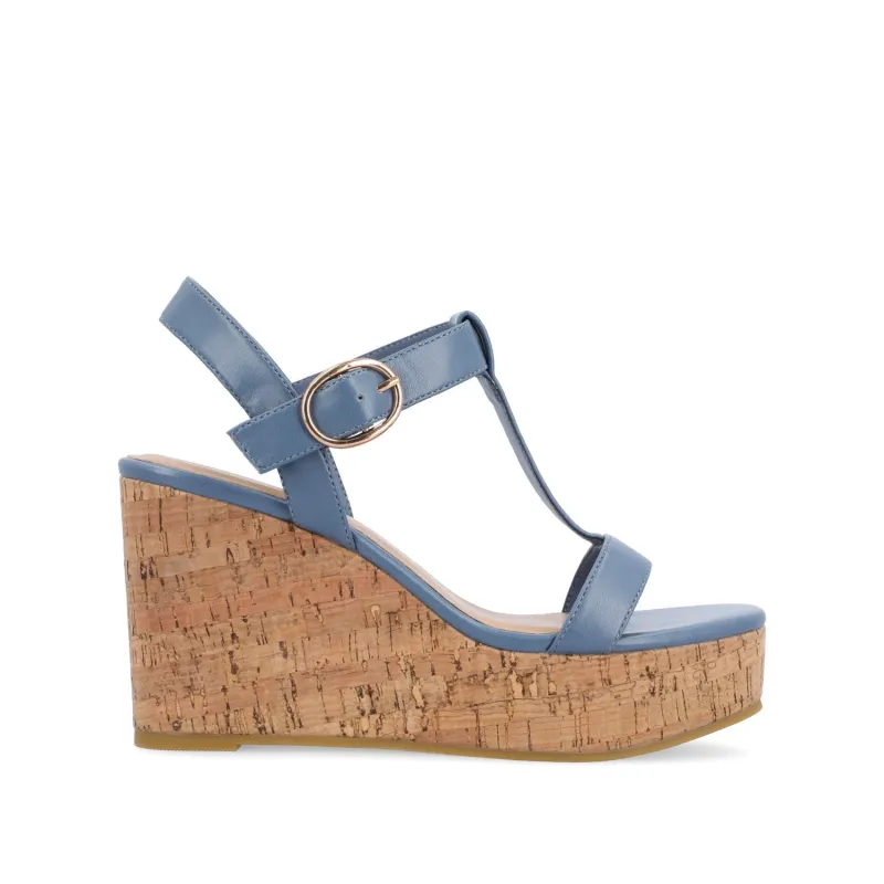 MATILDAA CORK WEDGE HEEL SANDALS IN VEGAN LEATHER - Blue sold by Journee Collection