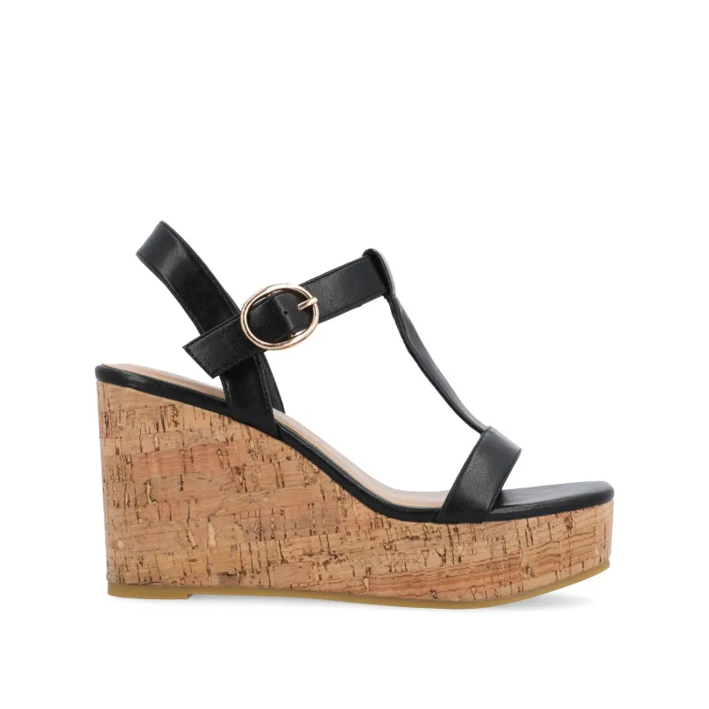 MATILDAA CORK WEDGE HEEL SANDALS IN VEGAN LEATHER - Black sold by Journee Collection
