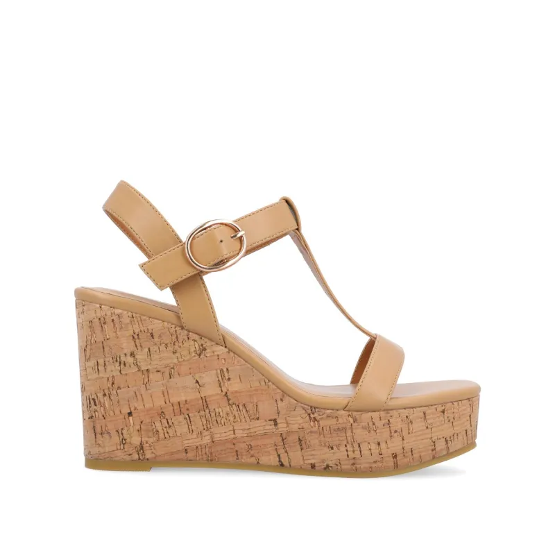 MATILDAA CORK WEDGE HEEL SANDALS IN VEGAN LEATHER - Tan sold by Journee Collection
