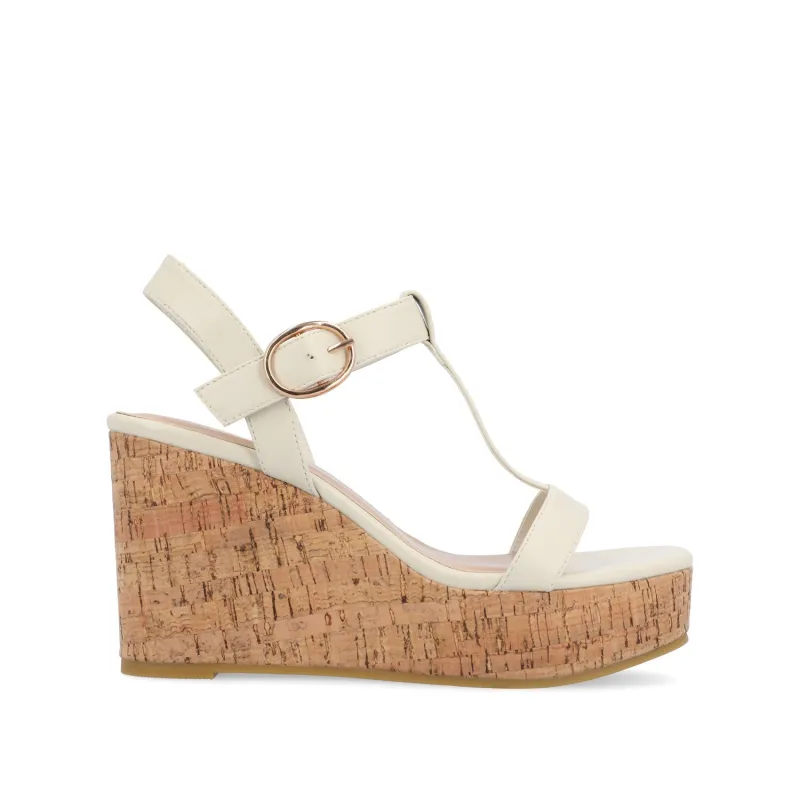 MATILDAA CORK WEDGE HEEL SANDALS IN VEGAN LEATHER - Bone sold by Journee Collection