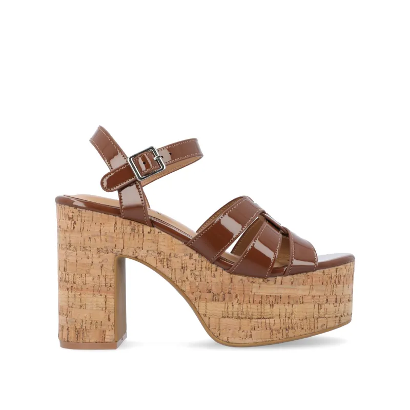 JANIA BLOCK HEELED SANDALS IN PATENT - Brown made by Journee Collection