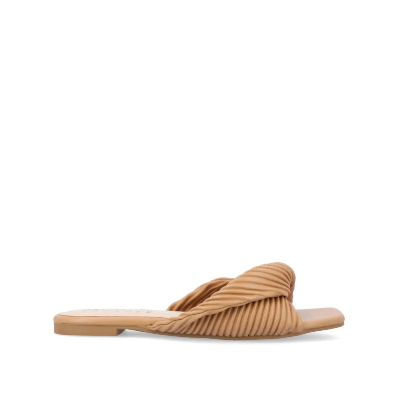 EMALYNN SLIDE SANDALS IN VEGAN LEATHER - Tan PU sold by Journee Collection