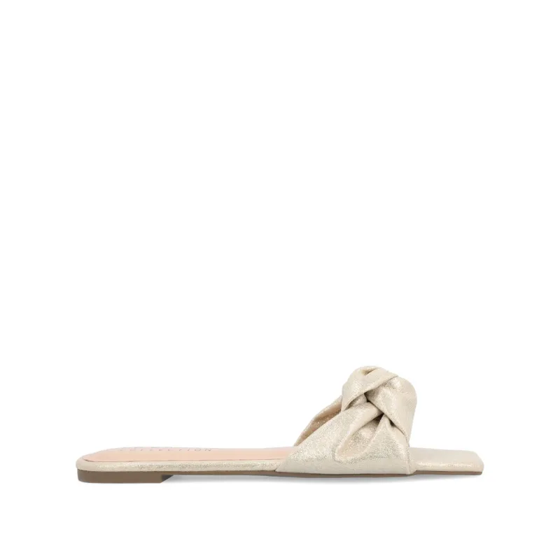 DIANAH SLIDE SANDALS IN VEGAN LEATHER - Gold Fabric made by Journee Collection