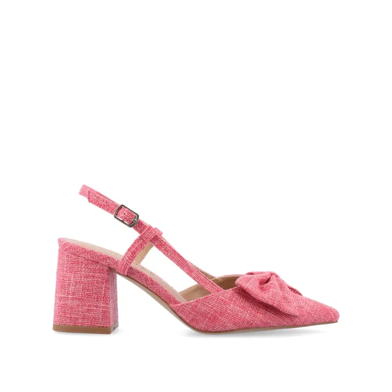 TAILYNN SLINGBACK BLOCK HEELS IN FABRIC - Pink Linen made by Journee Collection