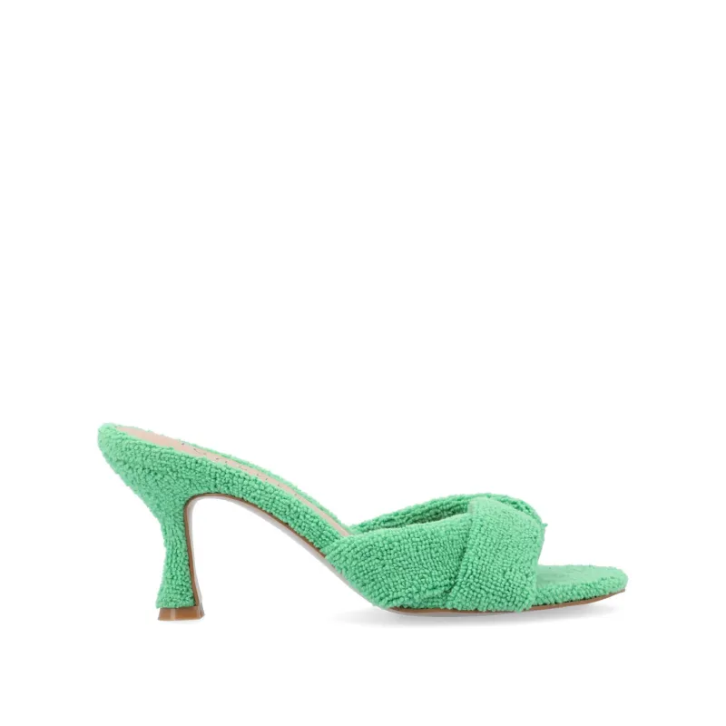 MANNON BACKLESS KITTEN HEEL IN TERRY CLOTH - Green made by Journee Collection