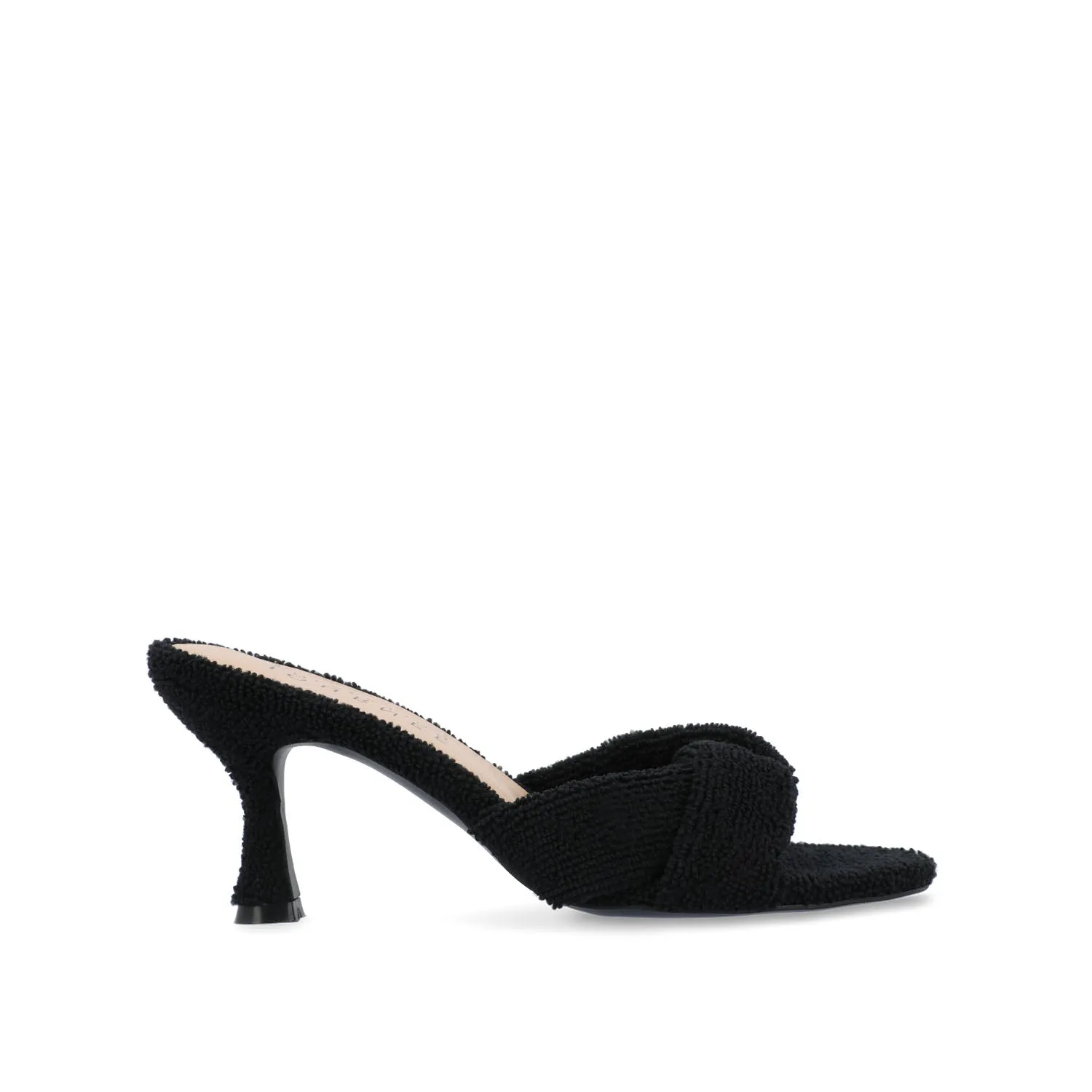 MANNON BACKLESS KITTEN HEEL IN TERRY CLOTH - Black sold by Journee Collection