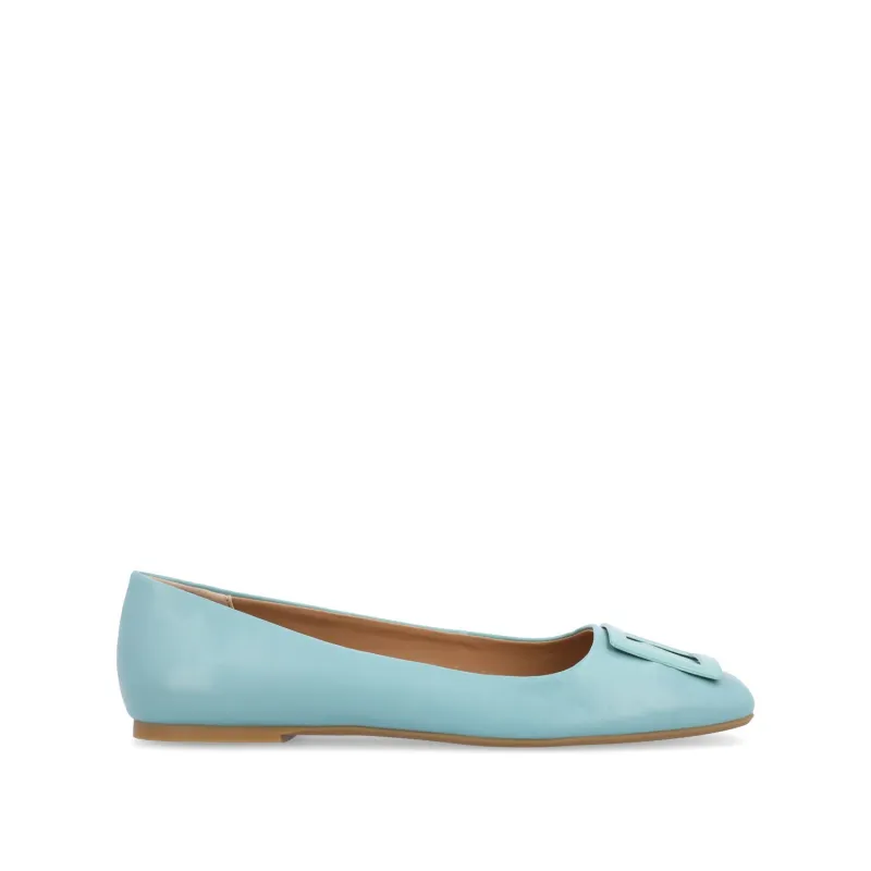 ZIMIA SQUARE TOE FLATS IN VEGAN LEATHER - Aqua sold by Journee Collection