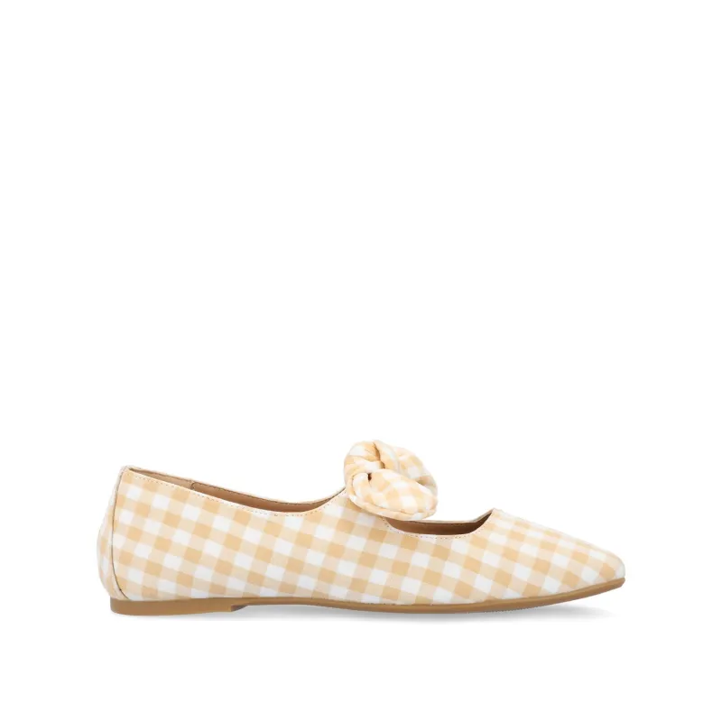 SERALINN BALLET MARY JANE FLATS IN FABRIC - Tan Plaid 2 sold by Journee Collection