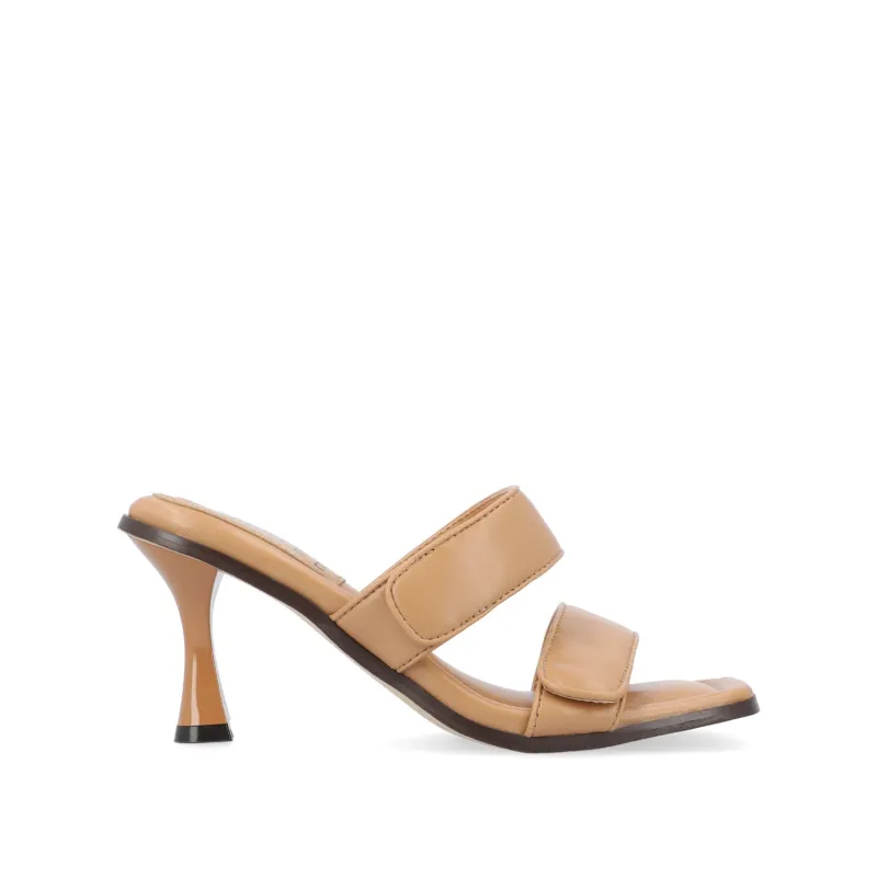 ESSEY HEELED DUAL STRAP SANDALS IN VEGAN LEATHER - Tan sold by Journee Collection
