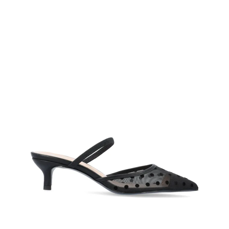 ALLANA POINTED TOE KITTEN HEELS IN MESH - Black Dot Mesh sold by Journee Collection