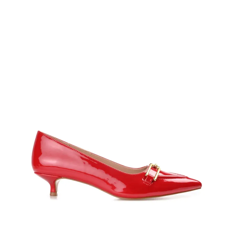 RUMI POINTED TOE KITTEN HEELS IN PATENT - Red made by Journee Collection
