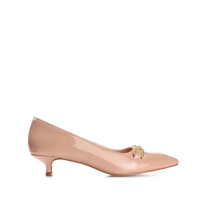 RUMI POINTED TOE KITTEN HEELS IN PATENT - Blush made by Journee Collection