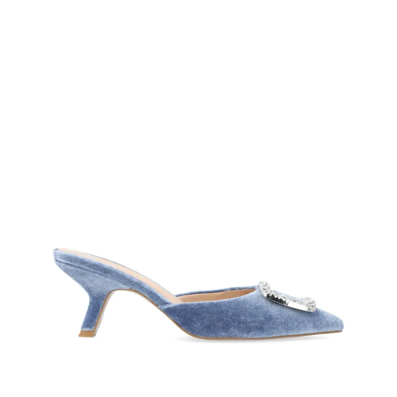 RISHIE KITTEN HEELED MULES IN VELVET - Blue sold by Journee Collection