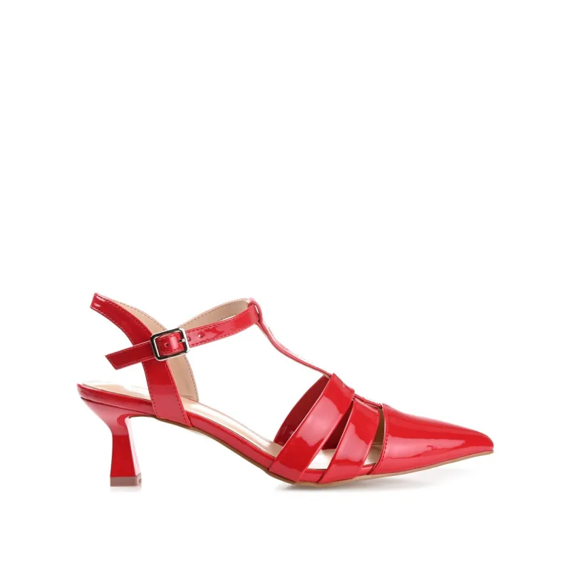 JAZLYNN T-STRAP KITTEN HEELS IN PATENT - Red made by Journee Collection