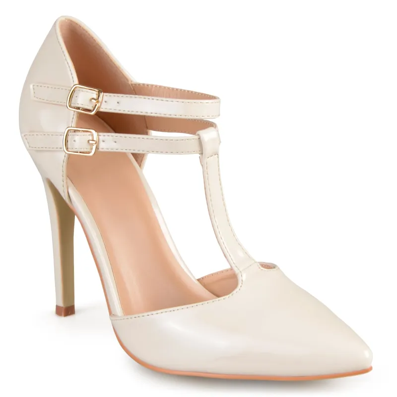 TRU T-STRAP STILETTO PUMP HEELS IN WIDE - Off White sold by Journee Collection
