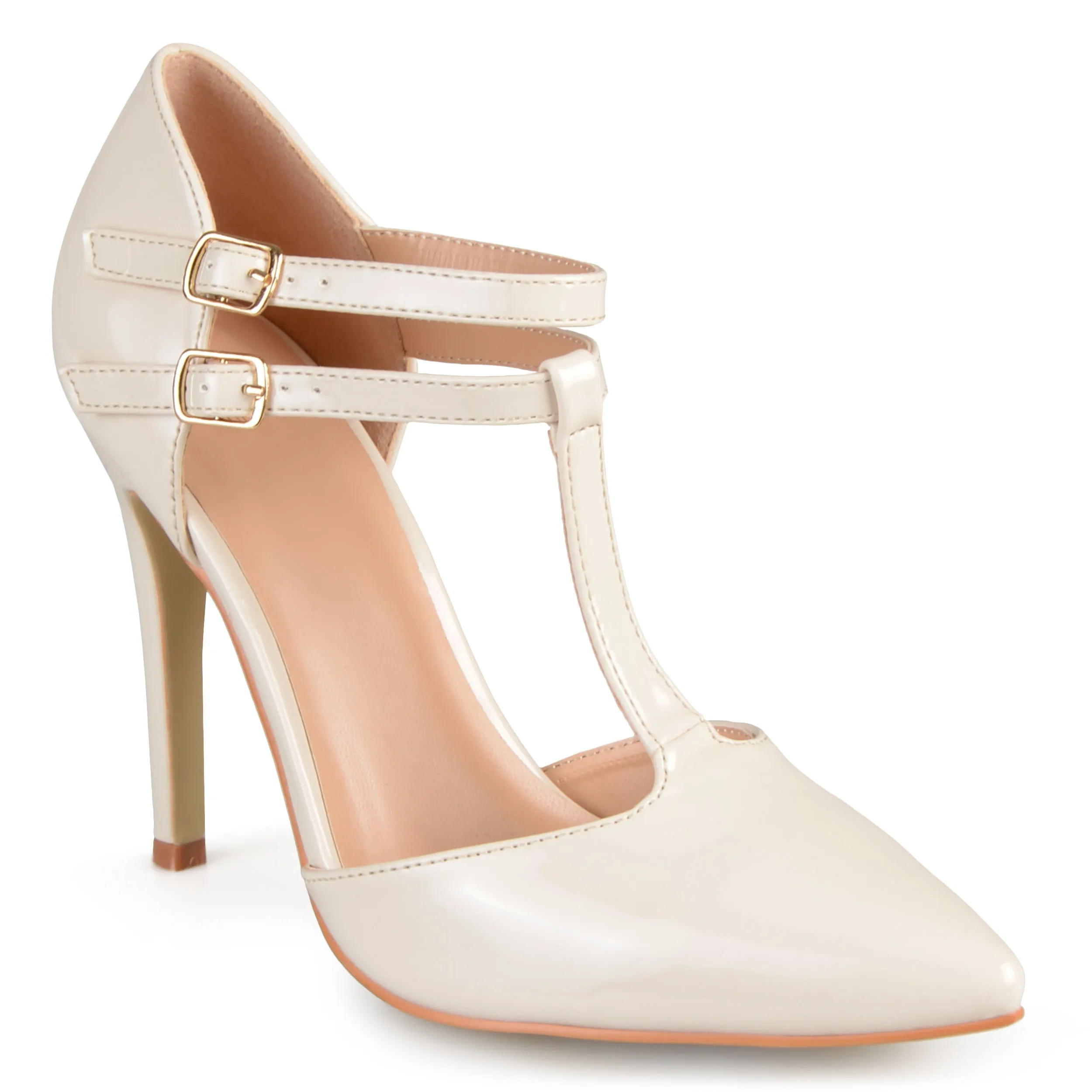 TRU T-STRAP STILETTO PUMP HEELS IN WIDE - Off White sold by Journee Collection