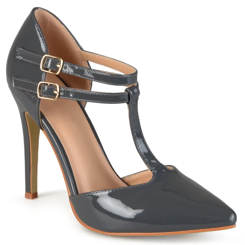 TRU T-STRAP STILETTO PUMP HEELS IN WIDE - Grey sold by Journee Collection