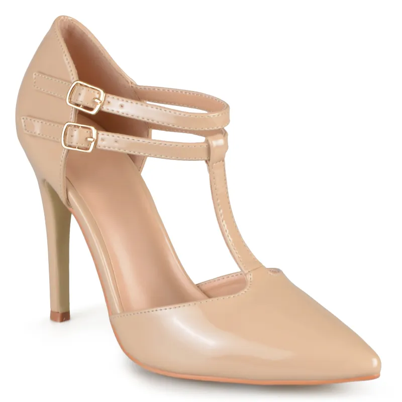 TRU T-STRAP STILETTO PUMP HEELS IN WIDE - Nude sold by Journee Collection