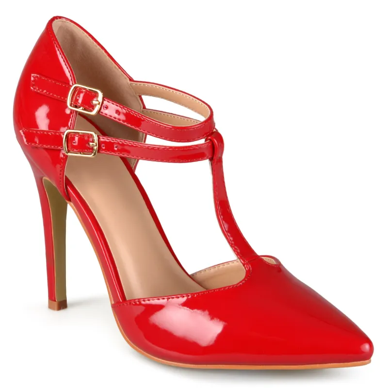 TRU T-STRAP STILETTO PUMP HEELS IN WIDE - Red sold by Journee Collection
