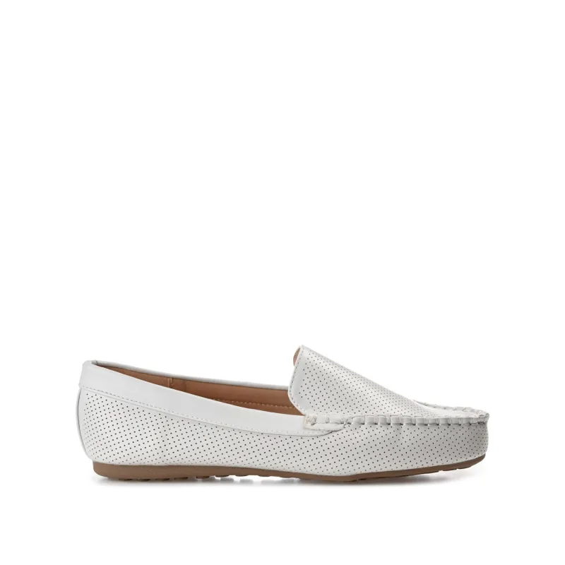 HALSEY MOC TOE LOAFER FLATS IN WIDE - Light Grey sold by Journee Collection
