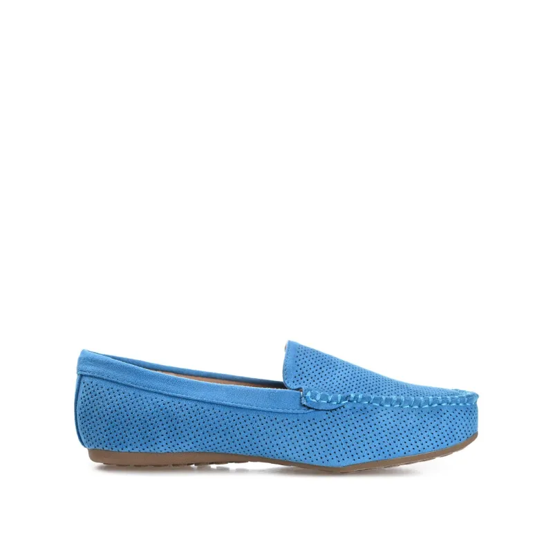 HALSEY MOC TOE LOAFER FLATS IN WIDE - Blue sold by Journee Collection