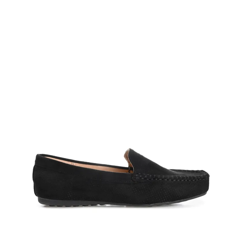 HALSEY MOC TOE LOAFER FLATS IN WIDE - Black Suede sold by Journee Collection