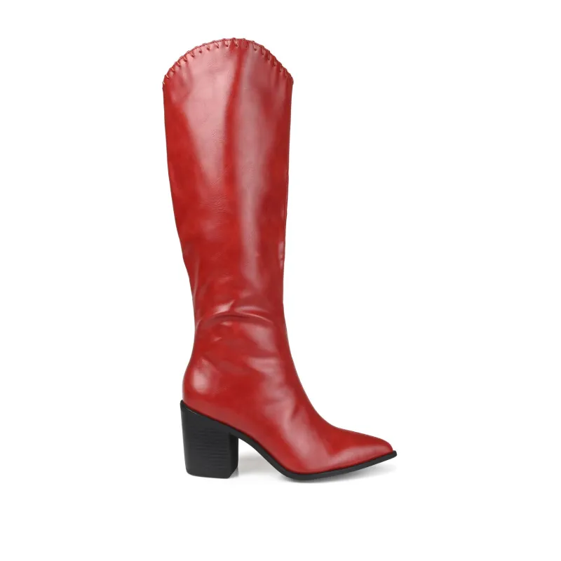 DARIA COWGIRL BOOTS IN WIDE WIDTH & X-WIDE CALF - Red PU sold by Journee Collection