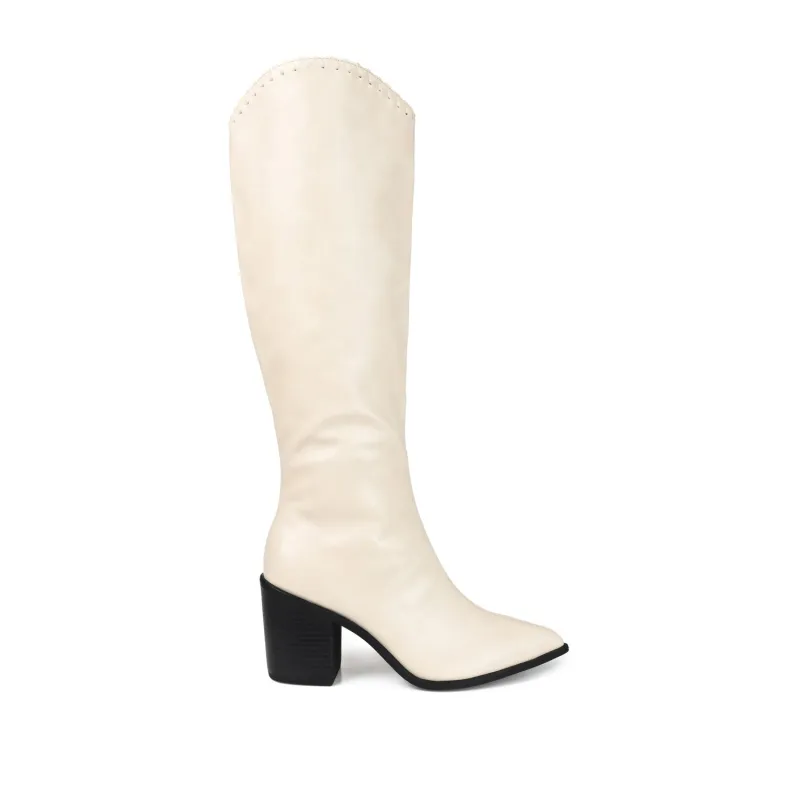 DARIA COWGIRL BOOTS IN WIDE WIDTH & X-WIDE CALF - Bone PU made by Journee Collection