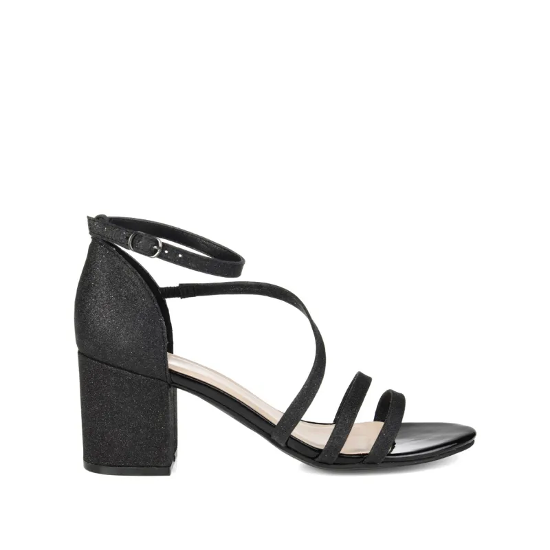BELLA GLITTERED STRAPPY HEELS IN WIDE - Black Glitter made by Journee Collection