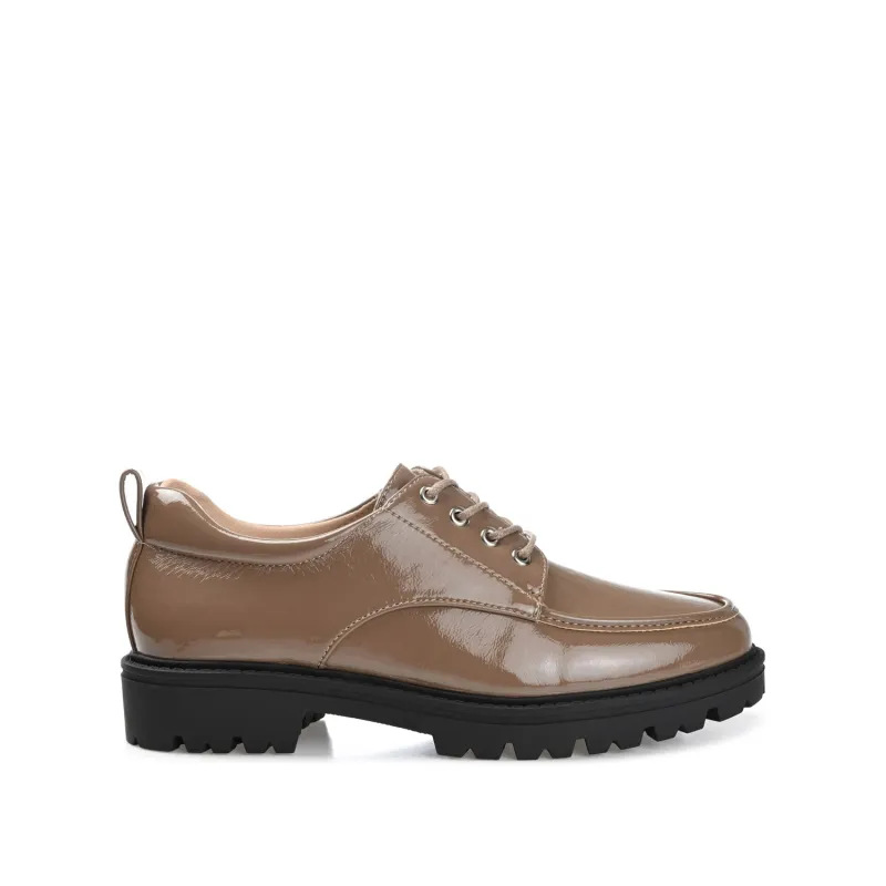 ZINA OXFORD LOAFER FLATS IN PATENT - Taupe made by Journee Collection