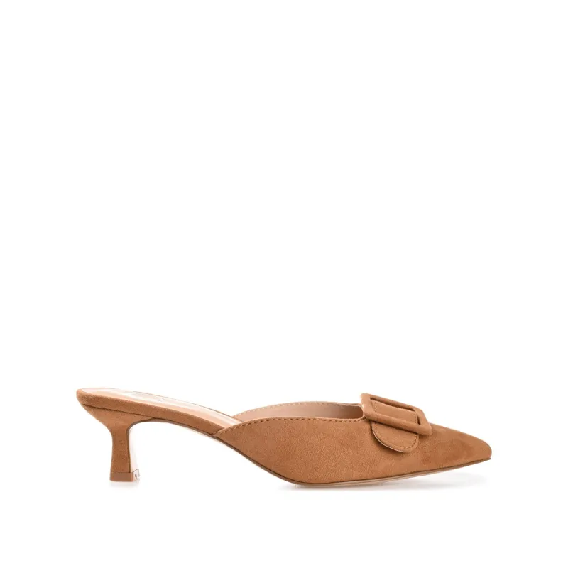 VIANNA MULED KITTEN HEELS IN FAUX SUEDE - Tan sold by Journee Collection