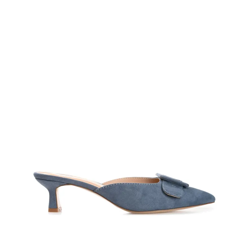 VIANNA MULED KITTEN HEELS IN FAUX SUEDE - Blue sold by Journee Collection