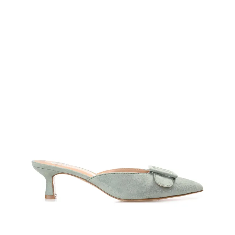 VIANNA MULED KITTEN HEELS IN FAUX SUEDE - Sage sold by Journee Collection