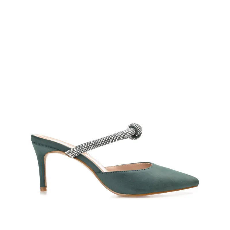 LUNNA MULE STILETTO HEELS IN FAUX SUEDE - Green sold by Journee Collection
