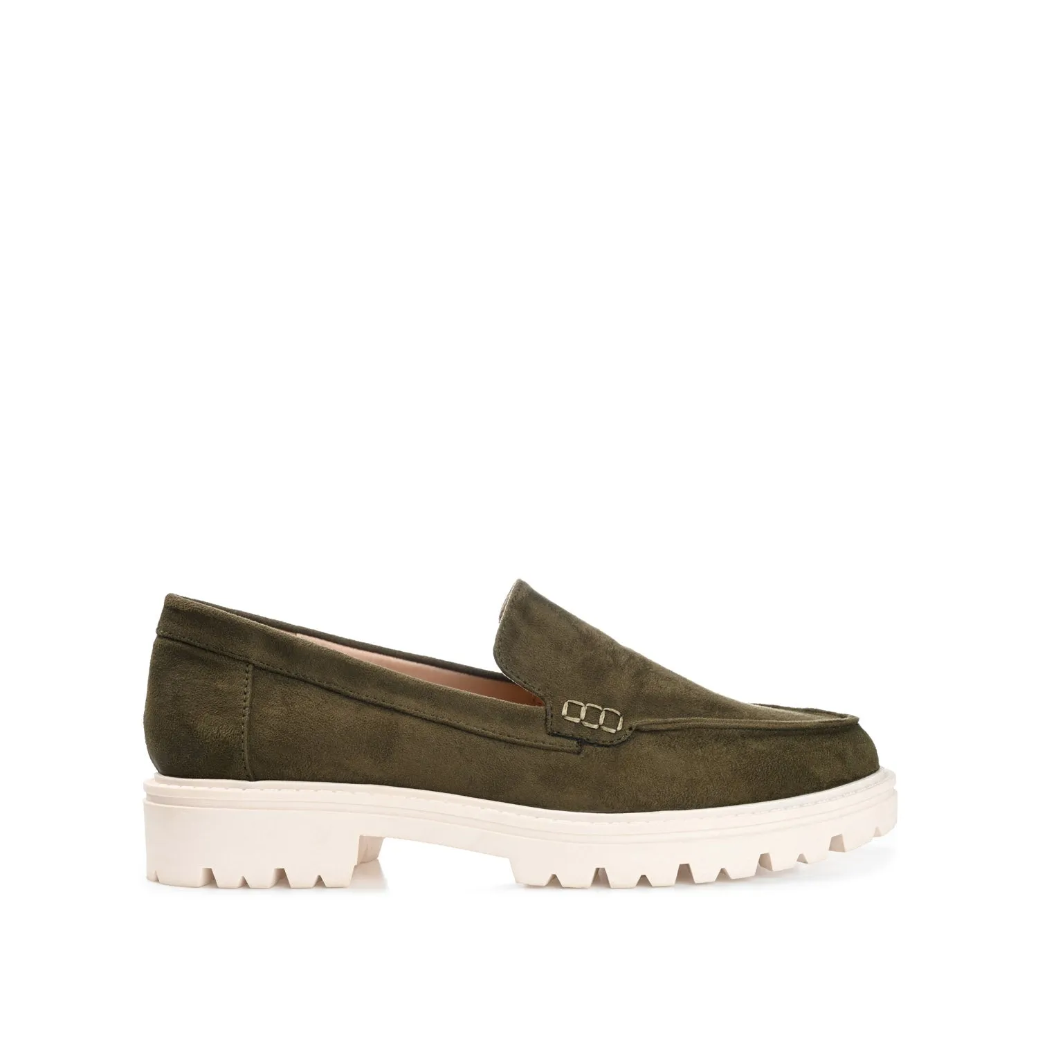 ERIKA LOAFER FLATS IN FAUX SUEDE - Olive Faux Suede sold by Journee Collection