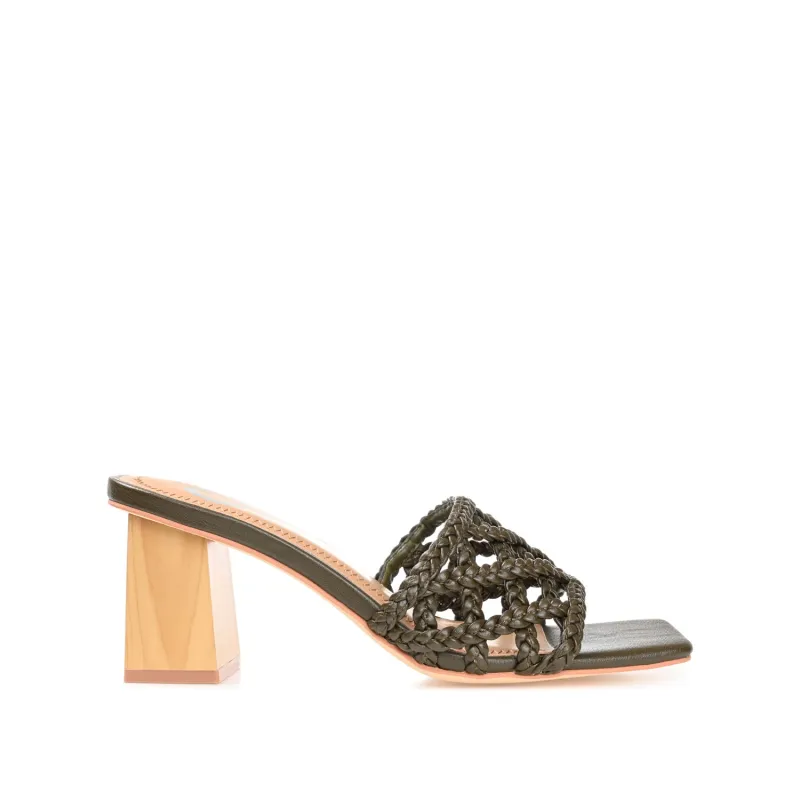 EVVIE HEELED SANDALS IN VEGAN LEATHER - Olive sold by Journee Collection