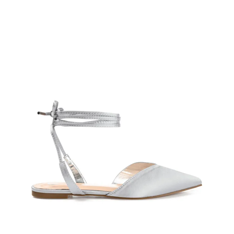 THEIA POINTED TOE FORMAL FLATS IN SATIN - Silver Satin made by Journee Collection