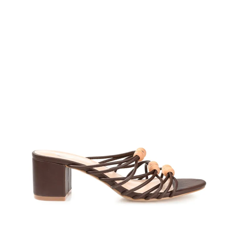 KENNADI BLOCK HEELED MULTI STRAP SANDALS - Brown made by Journee Collection