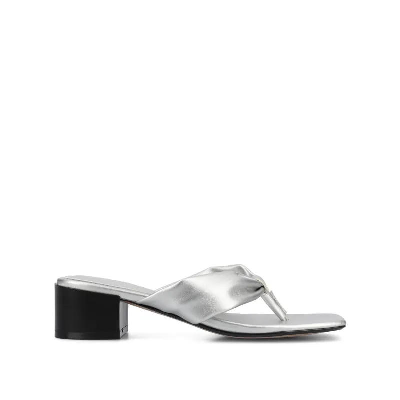 SEELAH BLOCK HEELED SANDALS IN VEGAN LEATHER - Silver sold by Journee Collection