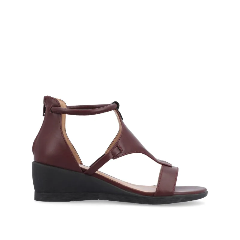 TRAYLE WEDGE GLADIATOR SANDALS IN WIDE - Wine PU sold by Journee Collection
