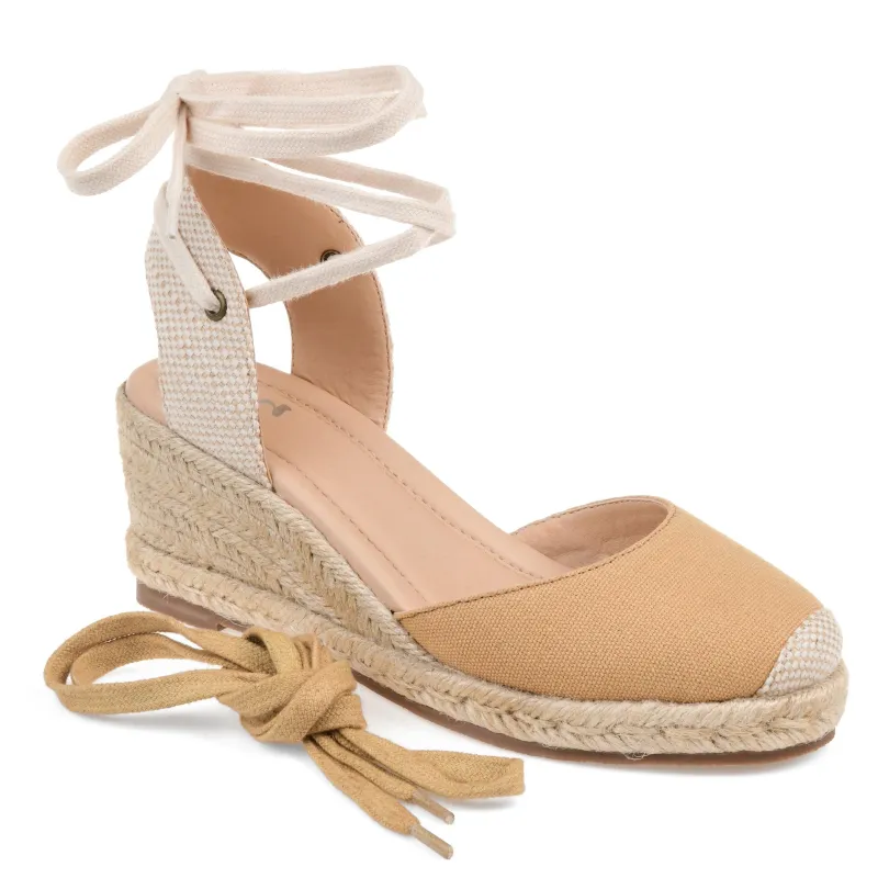 MONTE ESPADRILLE WEDGE SANDALS IN WIDE - Tan Fabric sold by Journee Collection
