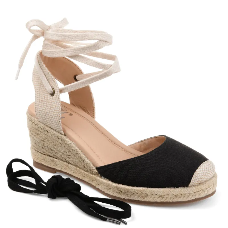 MONTE ESPADRILLE WEDGE SANDALS IN WIDE - Black Fabric sold by Journee Collection