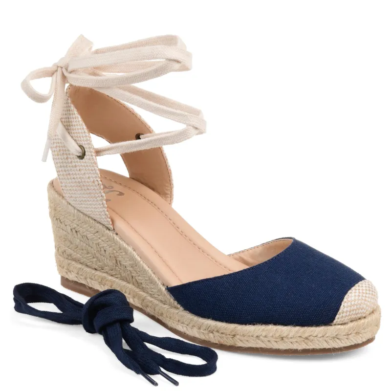 MONTE ESPADRILLE WEDGE SANDALS IN WIDE - Navy Blue Fabric sold by Journee Collection