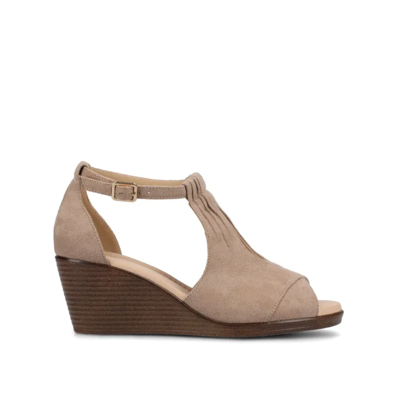 KEDZIE WEDGE HEELED SANDALS IN WIDE - Taupe Suede sold by Journee Collection