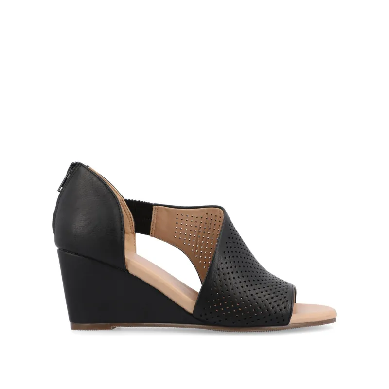 ARETHA WEDGE HEEL SANDALS IN WIDE - Black PU sold by Journee Collection