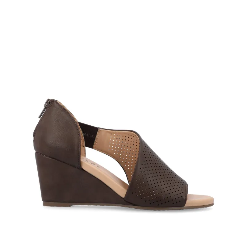 ARETHA WEDGE HEEL SANDALS IN WIDE - Brown PU sold by Journee Collection