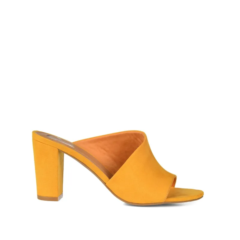 ALLEA BLOCK HEELED MULES IN WIDE - Mustard Faux Suede sold by Journee Collection