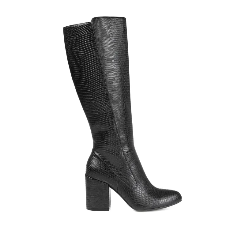 TAVIA KNEE-HIGH BOOTS IN WIDE CALF - Black Lizard sold by Journee Collection