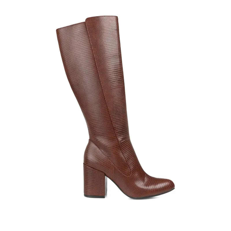 TAVIA KNEE-HIGH BOOTS IN WIDE CALF - Tan Lizard sold by Journee Collection